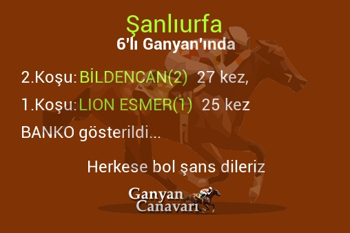 Şanlıurfa Altılı Ganyanında; Bankolar belli oldu.