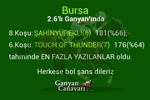Bursa 2.Altılı Ganyanında; En fazla yazılanlar belli oldu