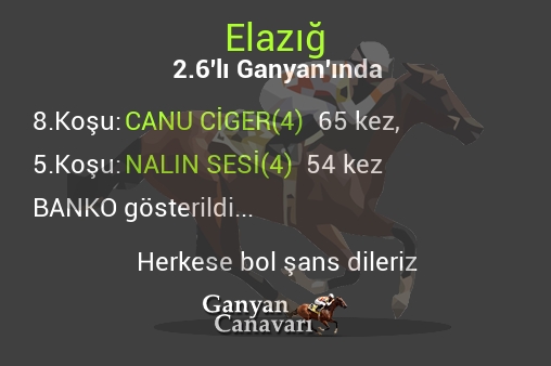 Elazığ 2.Altılı Ganyanında; Bankolar belli oldu.
