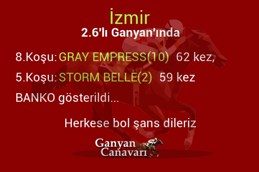 İzmir 2.Altılı Ganyanında; Bankolar belli oldu.