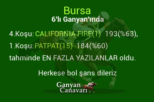 Bursa Altılı Ganyanında; En fazla yazılanlar belli oldu