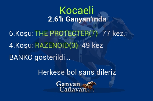 Kocaeli 2.Altılı Ganyanında; Bankolar belli oldu.