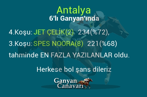 Antalya Altılı Ganyanında; En fazla yazılanlar belli oldu