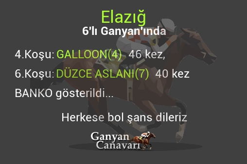 Elazığ Altılı Ganyanında; Bankolar belli oldu.