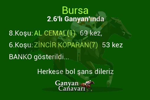 Bursa 2.Altılı Ganyanında; Bankolar belli oldu.