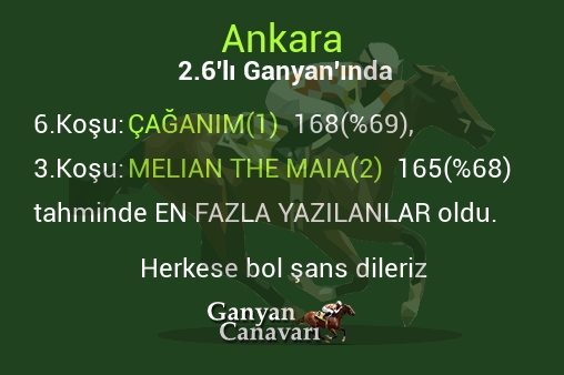 Ankara 2.Altılı Ganyanında; En fazla yazılanlar belli oldu
