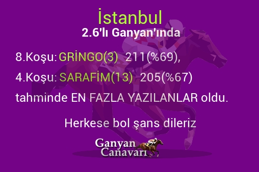 İstanbul 2.Altılı Ganyanında; En fazla yazılanlar belli oldu