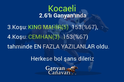 Kocaeli 2.Altılı Ganyanında; En fazla yazılanlar belli oldu