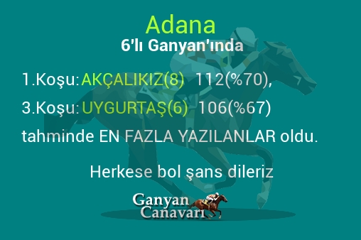 Adana Altılı Ganyanında; En fazla yazılanlar belli oldu