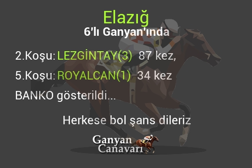 Elazığ Altılı Ganyanında; Bankolar belli oldu.
