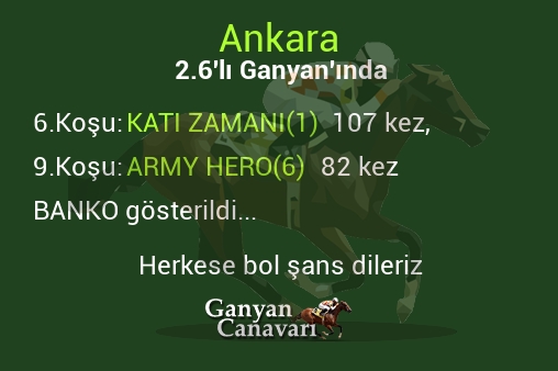 Ankara 2.Altılı Ganyanında; Bankolar belli oldu.