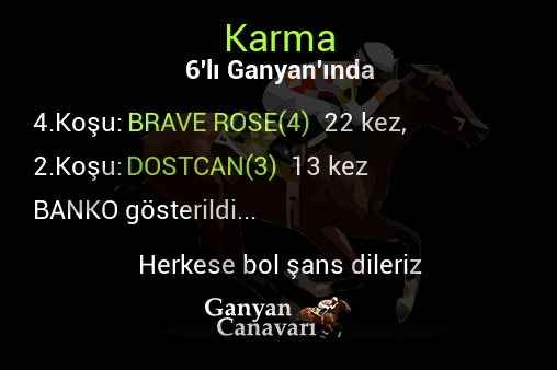 Karma Altılı Ganyanında; Bankolar belli oldu.