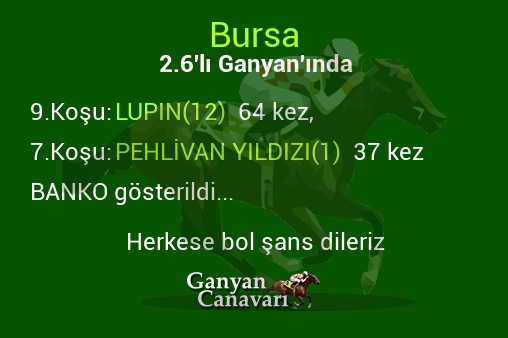 Bursa 2.Altılı Ganyanında; Bankolar belli oldu.