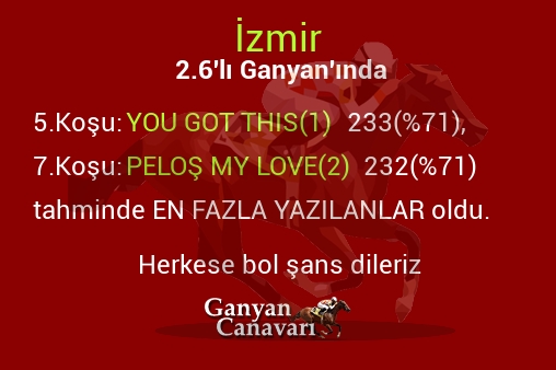 İzmir 2.Altılı Ganyanında; En fazla yazılanlar belli oldu