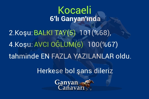 Kocaeli Altılı Ganyanında; En fazla yazılanlar belli oldu