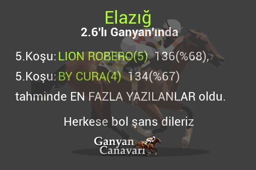 Elazığ 2.Altılı Ganyanında; En fazla yazılanlar belli oldu