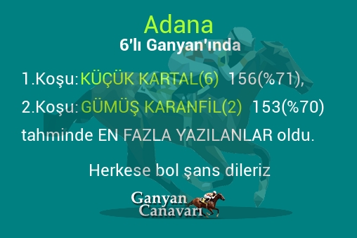 Adana Altılı Ganyanında; En fazla yazılanlar belli oldu
