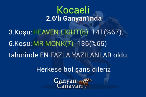 Kocaeli 2.Altılı Ganyanında; En fazla yazılanlar belli oldu