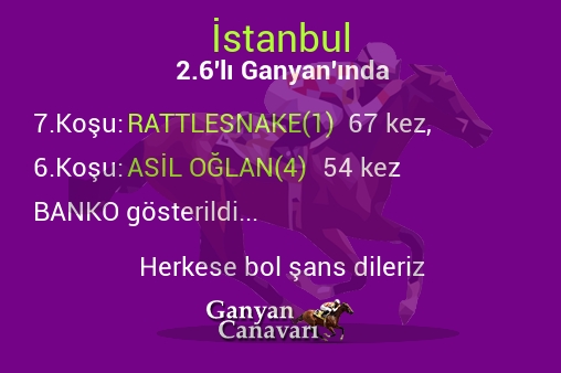 İstanbul 2.Altılı Ganyanında; Bankolar belli oldu.