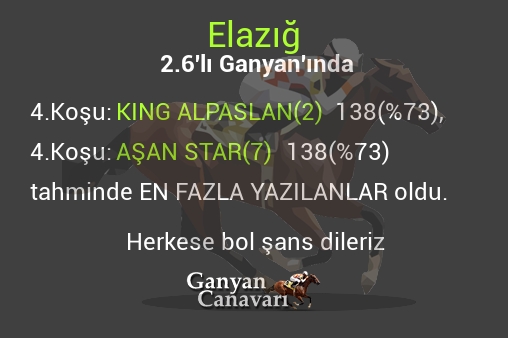 Elazığ 2.Altılı Ganyanında; En fazla yazılanlar belli oldu