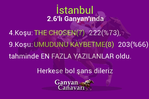 İstanbul 2.Altılı Ganyanında; En fazla yazılanlar belli oldu