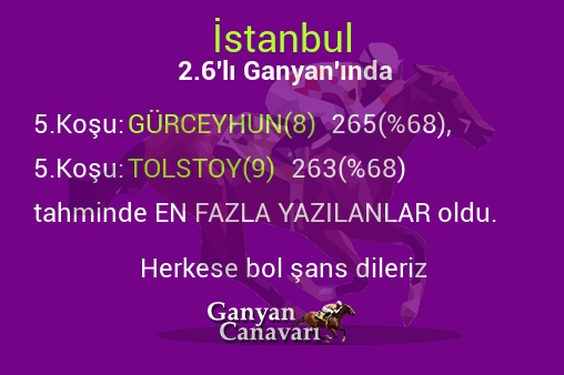 İstanbul 2.Altılı Ganyanında; En fazla yazılanlar belli oldu