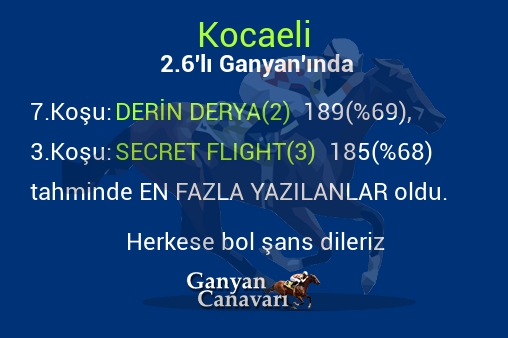Kocaeli 2.Altılı Ganyanında; En fazla yazılanlar belli oldu