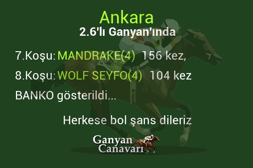 Ankara 2.Altılı Ganyanında; Bankolar belli oldu.