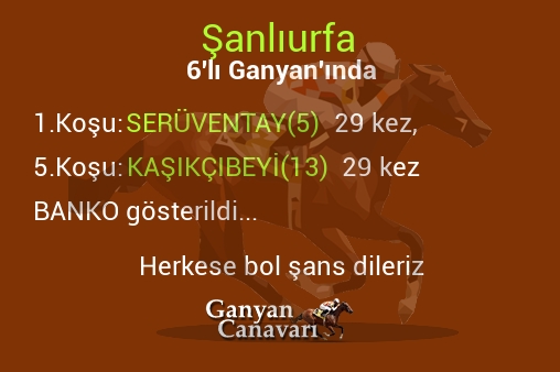 Şanlıurfa Altılı Ganyanında; Bankolar belli oldu.