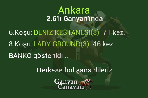 Ankara 2.Altılı Ganyanında; Bankolar belli oldu.