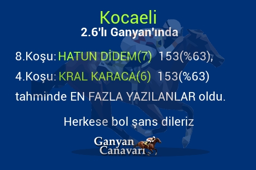 Kocaeli 2.Altılı Ganyanında; En fazla yazılanlar belli oldu