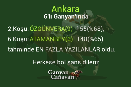 Ankara Altılı Ganyanında; En fazla yazılanlar belli oldu