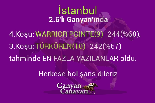İstanbul 2.Altılı Ganyanında; En fazla yazılanlar belli oldu