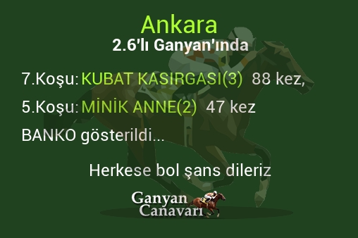 Ankara 2.Altılı Ganyanında; Bankolar belli oldu.