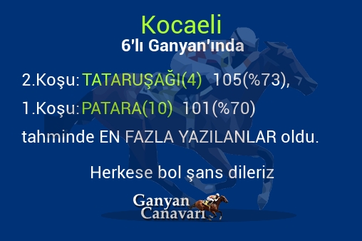 Kocaeli Altılı Ganyanında; En fazla yazılanlar belli oldu