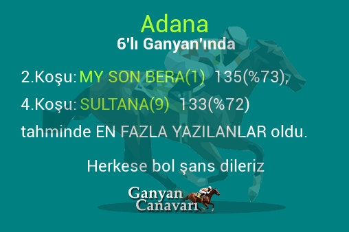 Adana Altılı Ganyanında; En fazla yazılanlar belli oldu