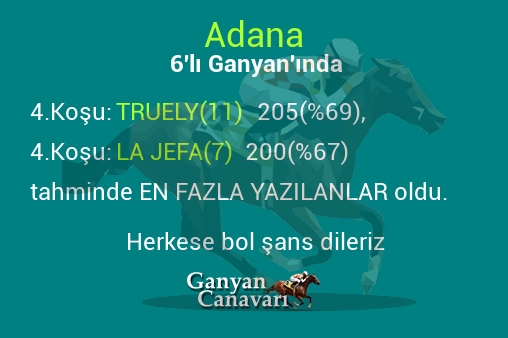 Adana Altılı Ganyanında; En fazla yazılanlar belli oldu