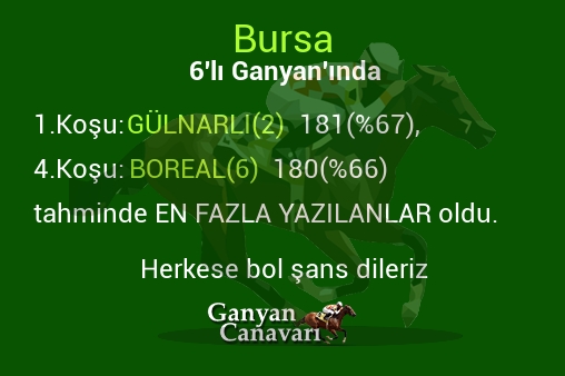 Bursa Altılı Ganyanında; En fazla yazılanlar belli oldu