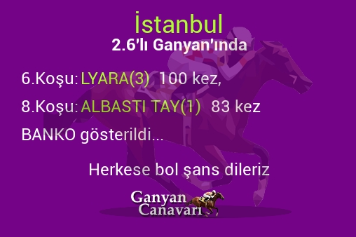 İstanbul 2.Altılı Ganyanında; Bankolar belli oldu.