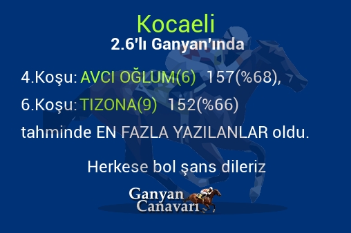 Kocaeli 2.Altılı Ganyanında; En fazla yazılanlar belli oldu
