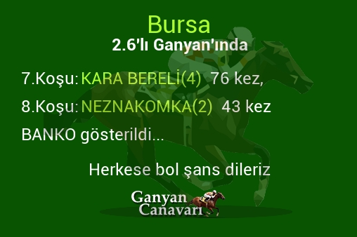 Bursa 2.Altılı Ganyanında; Bankolar belli oldu.